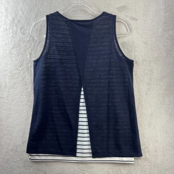 Crosby Top Womens Small Navy Blue Layered Striped Sleeveless Tank - Picture 2 of 8